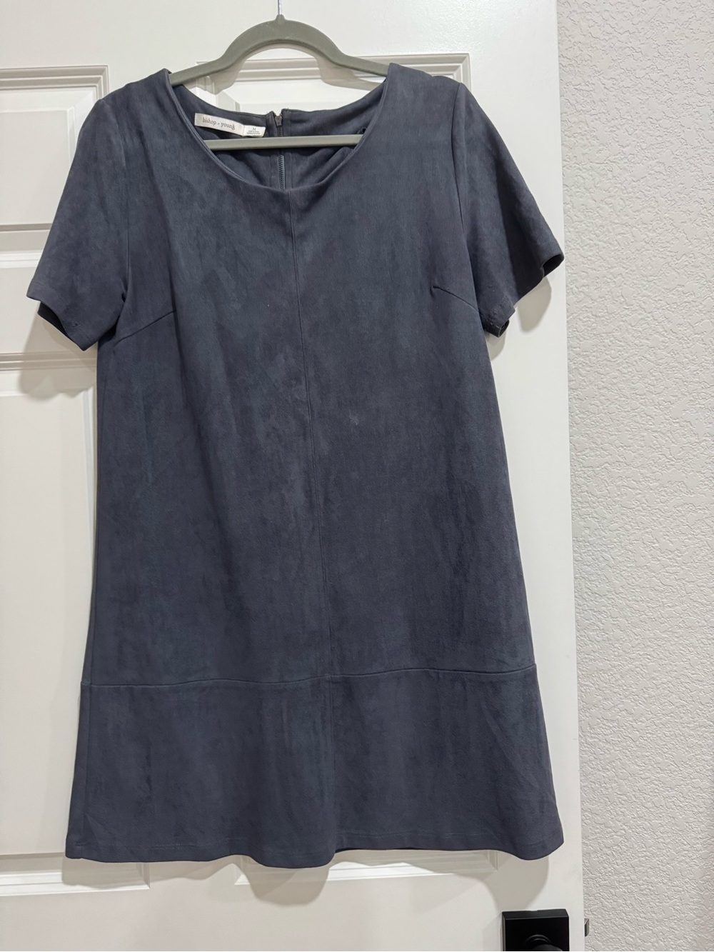 Minimalist Short Sleeve Slate Gray Suede Dress